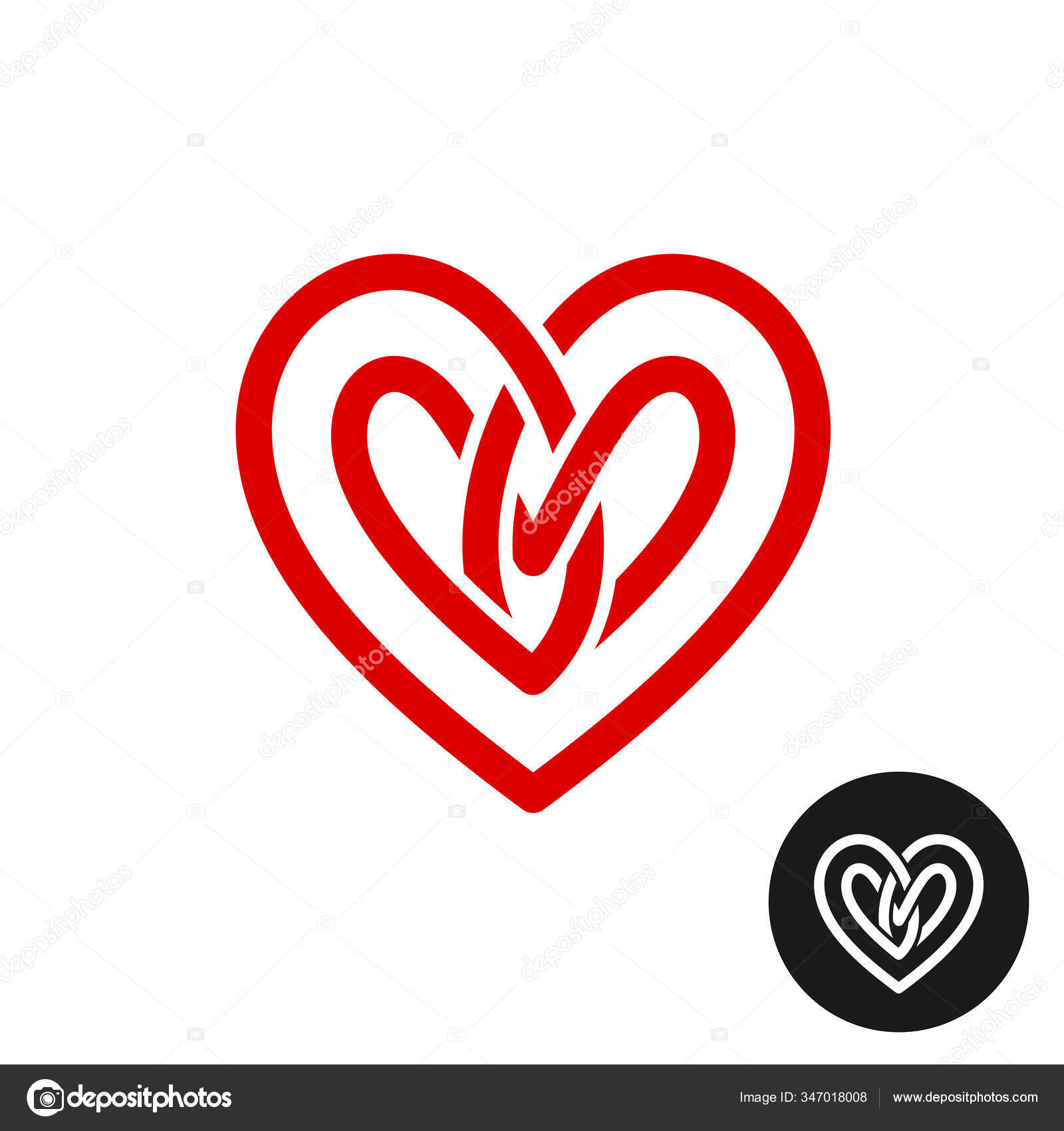 하트 스타일매듭로고. 무한 루프 스트라이프 러브 심볼. 엮은 리본 기호. 스톡 벡터 - ©Kilroy 347018008, image size:1600x1700