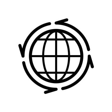 İkonun etrafında çizgi okları olan dünya küresi. Dünyanın her yerinde. Mal dağıtım işareti.