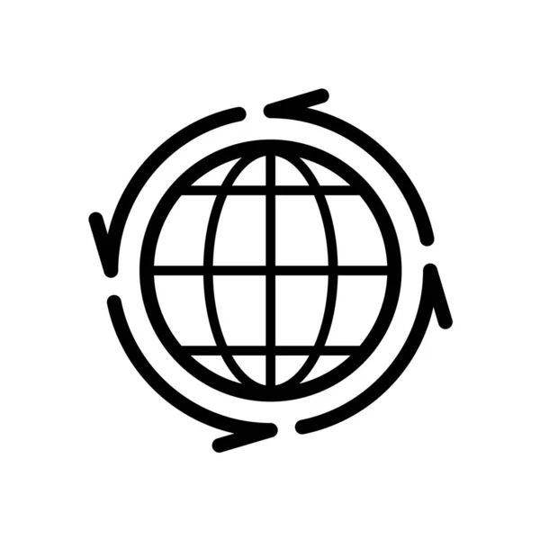 Globe terrestre avec des flèches de ligne autour de l'icône. Le symbole du monde entier. Panneau de distribution des marchandises . — Image vectorielle