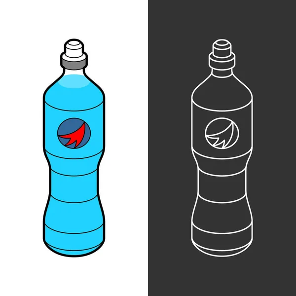 Garrafa de bebida esportiva isotônica. Líquido azul para fitness em uma garrafa de plástico com copo . —  Vetores de Stock