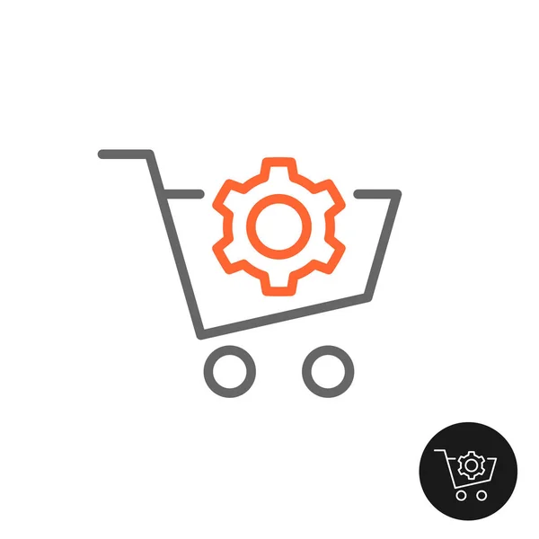 Közbeszerzési bevásárlókocsi ikon fogaskerékkel. Értékesítési ellenőrzés és szabályozás. A forgalmazási folyamat szimbóluma. — Stock Vector