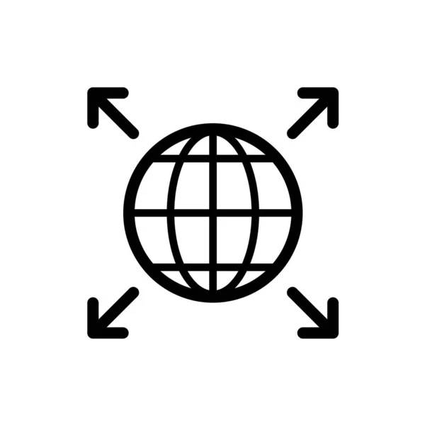 Icono de expansión de palabras. Símbolo de globo terrestre con cuatro flechas de esquina. Crecer sobre el mundo . — Vector de stock