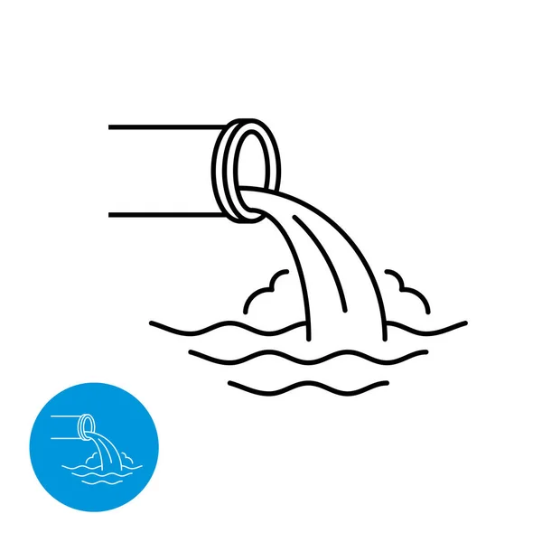 Szennyvízcső folyik le a folyó hullámain. Vízszennyezés közmű és mérnöki logó. Szennyvízvezeték-stílusú ikon. Állítható löketszélesség. — Stock Vector