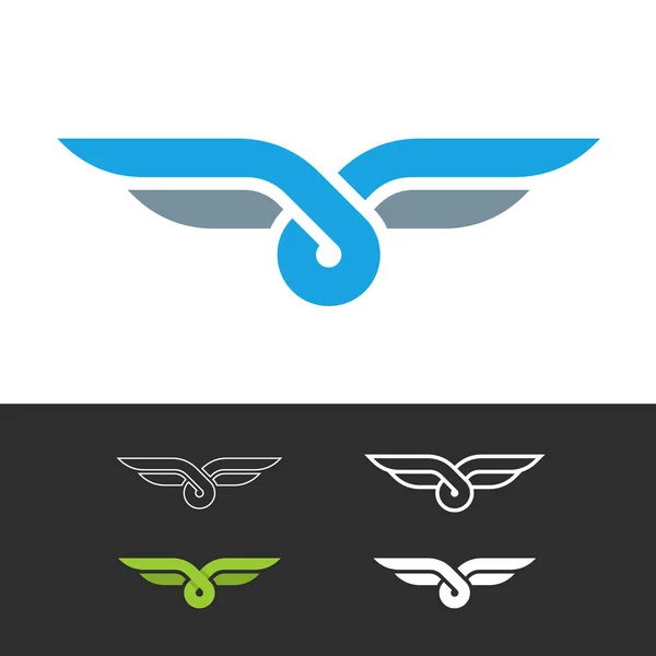Logotipo estilo nó com asas. Duas cordas a cores com nó redondo elegante em um centro. Símbolo estilizado de pássaro . — Vetor de Stock