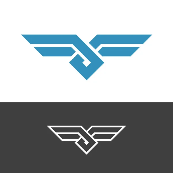 翼を持つノットスタイルのロゴ。中央にノードを持つ2色のロープ。鷲鳥型のシンボル. — ストックベクタ