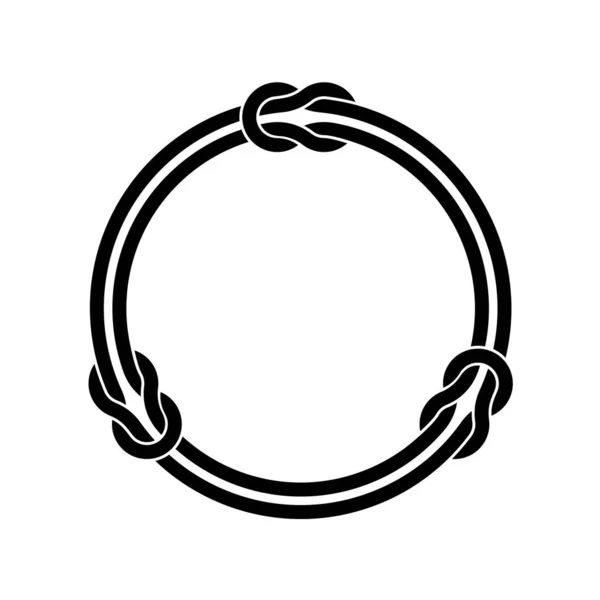 Cirkelram med knutar och två oändliga jämna rep. Svart färg runda trådar dekoration. — Stock vektor
