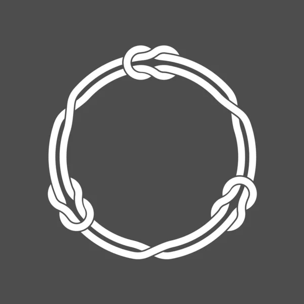 Κυκλικό πλαίσιο με κόμβους και τρία συνδεδεμένα σχοινιά βρόχου. Λευκό σε σκούρο φόντο στρογγυλή διακόσμηση σύρματα. — Διανυσματικό Αρχείο