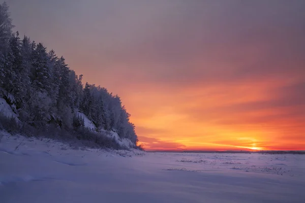 Paesaggio invernale alla sera — Foto Stock