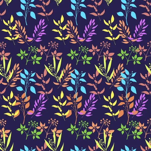 Seamless pattern with colorful twigs silhouette. — Stock Vector