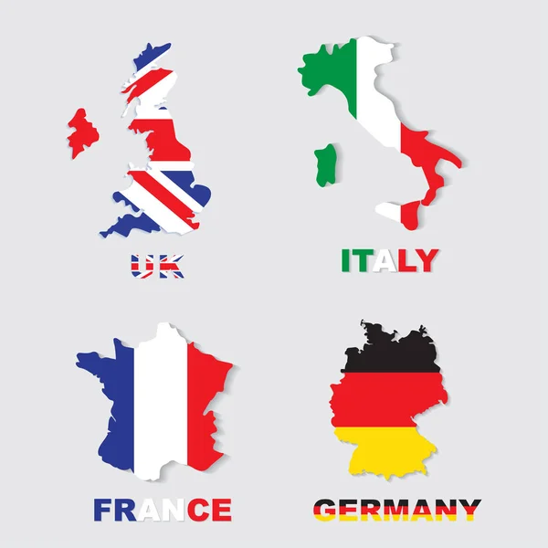 Germany, Italy, France, UK colorful maps and flags — Stock Vector