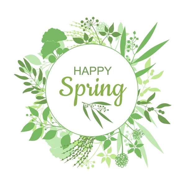 Happy wiosna zielona karta projekt z tekstem w kwiatowy rama okrągła — Wektor stockowy