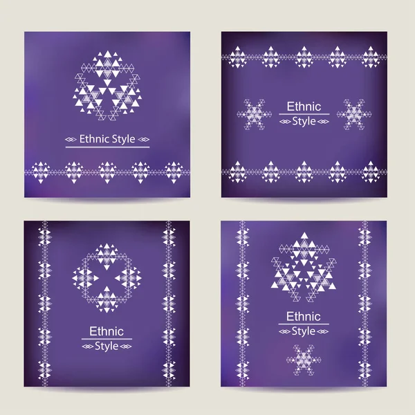 Négy ultra violet kártyákat etnikai design — Stock Vector