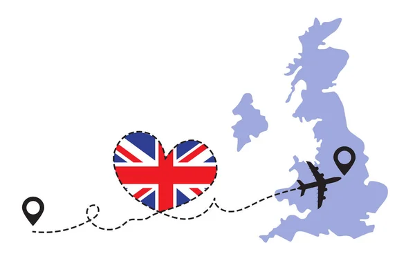 Voyage en Grande-Bretagne par avion — Image vectorielle