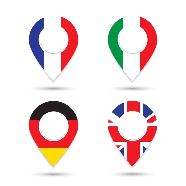 Alemanha Itália França Reino Unido bandeiras geolocalização sinal —  Vetores de Stock