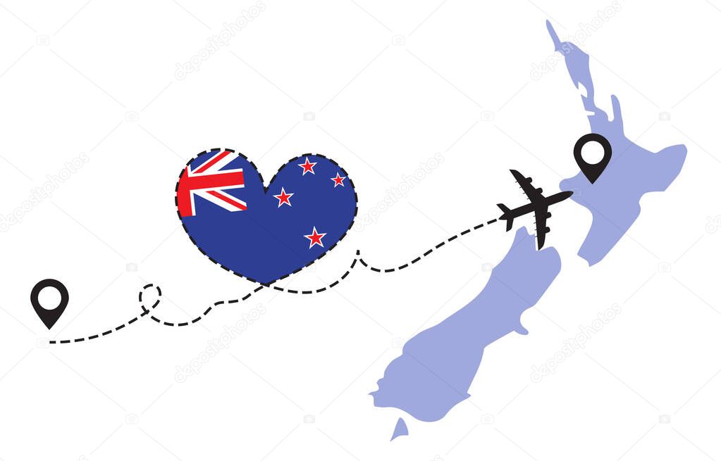 Travel to New Zealand by airplane concept