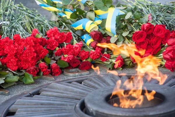 Flowers at the World War II victims memorial