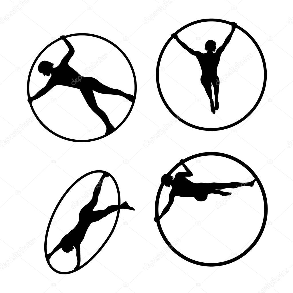 Vector practicing men silhouette at Cyr Wheel cirque