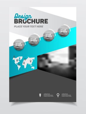 İş broşür tasarımı. Yıllık rapor vektör çizim şablonu. El ilanı kurumsal kapak. İş sunumu ile fotoğraf ve geometrik grafik öğeleri.