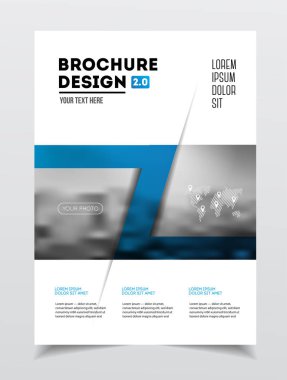 İş broşür tasarımı. Yıllık rapor vektör çizim şablonu. El ilanı kurumsal kapak. İş sunumu ile fotoğraf ve geometrik grafik öğeleri.