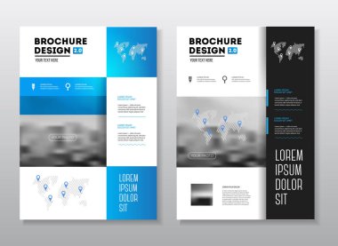 İş broşür tasarımı. Yıllık rapor vektör çizim şablonu. El ilanı kurumsal kapak. İş sunumu ile fotoğraf ve geometrik grafik öğeleri.