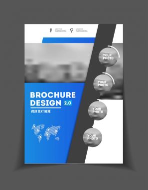 İş broşür tasarımı. Yıllık rapor vektör çizim şablonu. El ilanı kurumsal kapak. İş sunumu ile fotoğraf ve geometrik grafik öğeleri.