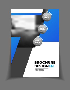 İş broşür tasarımı. Yıllık rapor vektör çizim şablonu. El ilanı kurumsal kapak. İş sunumu ile fotoğraf ve geometrik grafik öğeleri.