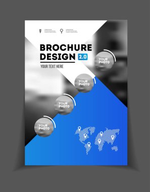 İş broşür tasarımı. Yıllık rapor vektör çizim şablonu. El ilanı kurumsal kapak. İş sunumu ile fotoğraf ve geometrik grafik öğeleri.