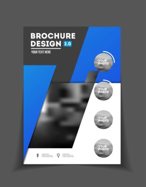 İş broşür tasarımı. Yıllık rapor vektör çizim şablonu. El ilanı kurumsal kapak. İş sunumu ile fotoğraf ve geometrik grafik öğeleri.