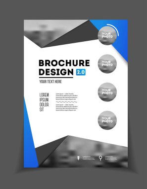 İş broşür tasarımı. Yıllık rapor vektör çizim şablonu. El ilanı kurumsal kapak. İş sunumu ile fotoğraf ve geometrik grafik öğeleri.