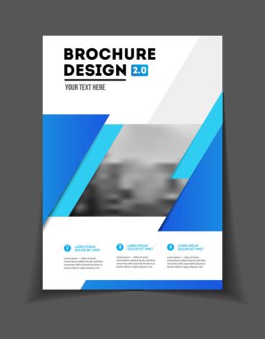 İş broşür tasarımı. Yıllık rapor vektör çizim şablonu. El ilanı kurumsal kapak. İş sunumu ile fotoğraf ve geometrik grafik öğeleri.