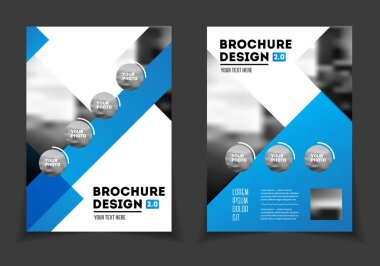 İş broşür tasarımı. Yıllık rapor vektör çizim şablonu. El ilanı kurumsal kapak. İş sunumu ile fotoğraf ve geometrik grafik öğeleri.
