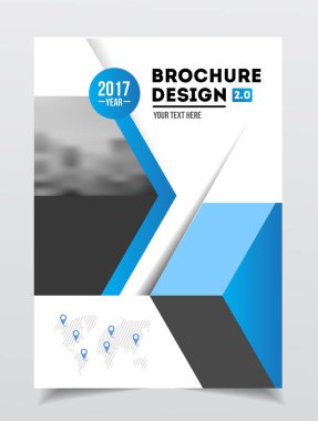 İş broşür tasarımı. Yıllık rapor vektör çizim şablonu. El ilanı kurumsal kapak. İş sunumu ile fotoğraf ve geometrik grafik öğeleri.