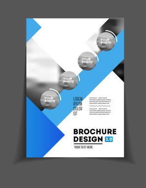İş broşür tasarımı. Yıllık rapor vektör çizim şablonu. El ilanı kurumsal kapak. İş sunumu ile fotoğraf ve geometrik grafik öğeleri.