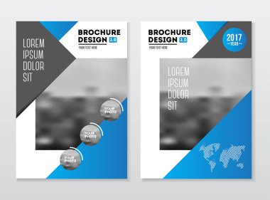 İş broşür tasarımı. Yıllık rapor vektör çizim şablonu. El ilanı kurumsal kapak. İş sunumu ile fotoğraf ve geometrik grafik öğeleri.