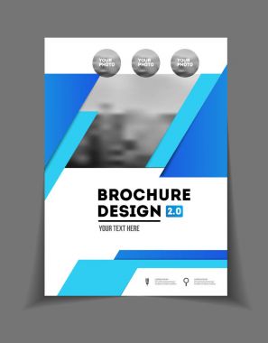 İş broşür tasarımı. Yıllık rapor vektör çizim şablonu. El ilanı kurumsal kapak. İş sunumu ile fotoğraf ve geometrik grafik öğeleri.