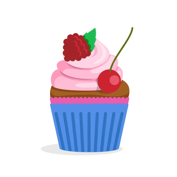 Cupcake mit rosa süßer Sahne — Stockvektor