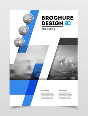 İş broşür tasarımı. Yıllık rapor vektör çizim şablonu. El ilanı kurumsal kapak. İş sunumu ile fotoğraf ve geometrik grafik öğeleri.