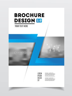 İş broşür tasarımı. Yıllık rapor vektör çizim şablonu. El ilanı kurumsal kapak. İş sunumu ile fotoğraf ve geometrik grafik öğeleri.