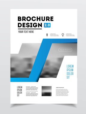İş broşür tasarımı. Yıllık rapor vektör çizim şablonu. El ilanı kurumsal kapak. İş sunumu ile fotoğraf ve geometrik grafik öğeleri.