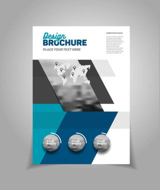 İş broşür tasarımı. Yıllık rapor vektör çizim şablonu. A4 boyutu kurumsal iş katalog kapak. İş sunumu ile fotoğraf ve geometrik grafik öğeleri.