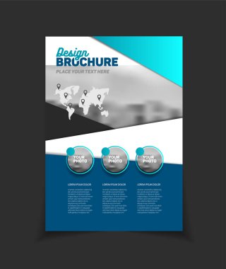 İş broşür tasarımı. Yıllık rapor vektör çizim şablonu. A4 boyutu kurumsal iş katalog kapak. İş sunumu ile fotoğraf ve geometrik grafik öğeleri.