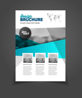 İş broşür tasarımı. Yıllık rapor vektör çizim şablonu. A4 boyutu kurumsal iş katalog kapak. İş sunumu ile fotoğraf ve geometrik grafik öğeleri.