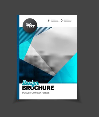 İş broşür tasarımı. Yıllık rapor vektör çizim şablonu. A4 boyutu kurumsal iş katalog kapak. İş sunumu ile fotoğraf ve geometrik grafik öğeleri.