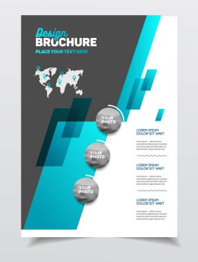 İş broşür tasarımı. Yıllık rapor vektör çizim şablonu. El ilanı kurumsal kapak. İş sunumu ile fotoğraf ve geometrik grafik öğeleri.