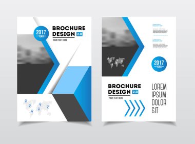 İş broşür tasarımı. Yıllık rapor vektör çizim şablonu. El ilanı kurumsal kapak. İş sunumu ile fotoğraf ve geometrik grafik öğeleri.