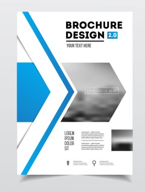 İş broşür tasarımı. Yıllık rapor vektör çizim şablonu. El ilanı kurumsal kapak. İş sunumu ile fotoğraf ve geometrik grafik öğeleri.