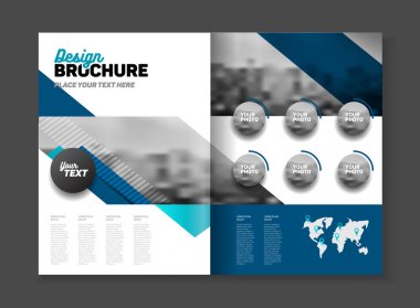 İş broşür tasarım vektör şablonu A4 boyutunda. Belge veya kitap kapağı. Fotoğraf ve metin ile birlikte faaliyet raporu. Basit tarzı broşür. El ilanı promosyon. Sunu kapak