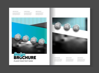 İş broşür tasarım vektör şablonu A4 boyutunda. Belge veya kitap kapağı. Fotoğraf ve metin ile birlikte faaliyet raporu. Basit tarzı broşür. El ilanı promosyon. Sunu kapak