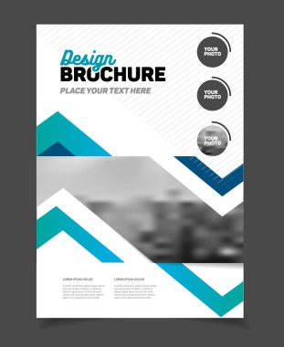 İş broşür tasarımı. Yıllık rapor vektör çizim şablonu. A4 boyutu kurumsal iş katalog kapak. İş sunumu ile fotoğraf ve geometrik grafik öğeleri.