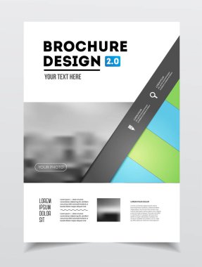 İş broşür tasarımı. Yıllık rapor vektör çizim şablonu. El ilanı kurumsal kapak. İş sunumu ile fotoğraf ve geometrik grafik öğeleri.